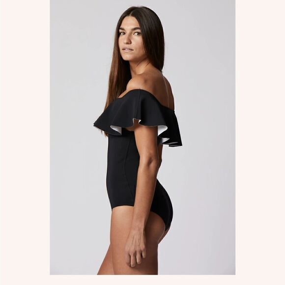 LISA MARIE FERNANDEZ the mira flounce maillot in black bonded bathing suit - Picture 5 of 14